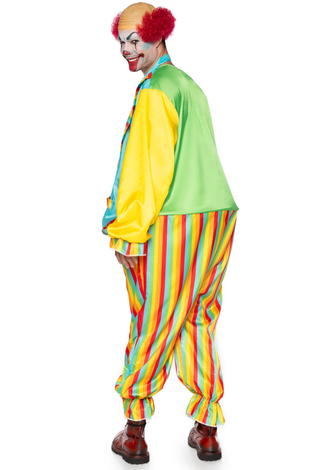 Circus Clown Satin Striped Ringed Waist Jumpsuit and Oversize Tie Men's Costume