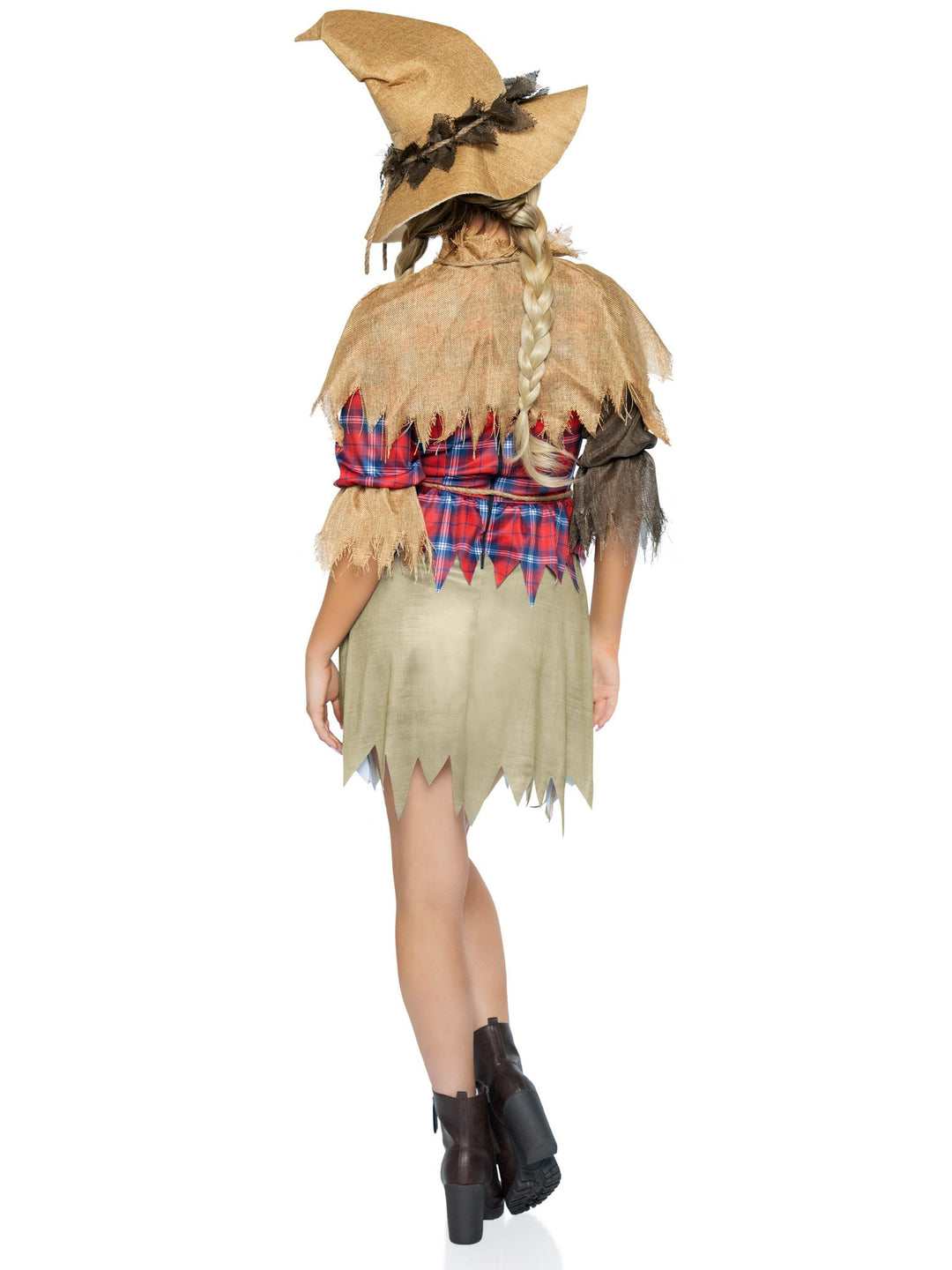 Scarecrow Patchwork Straw Accent Dress with Burlap Shawl and Hat