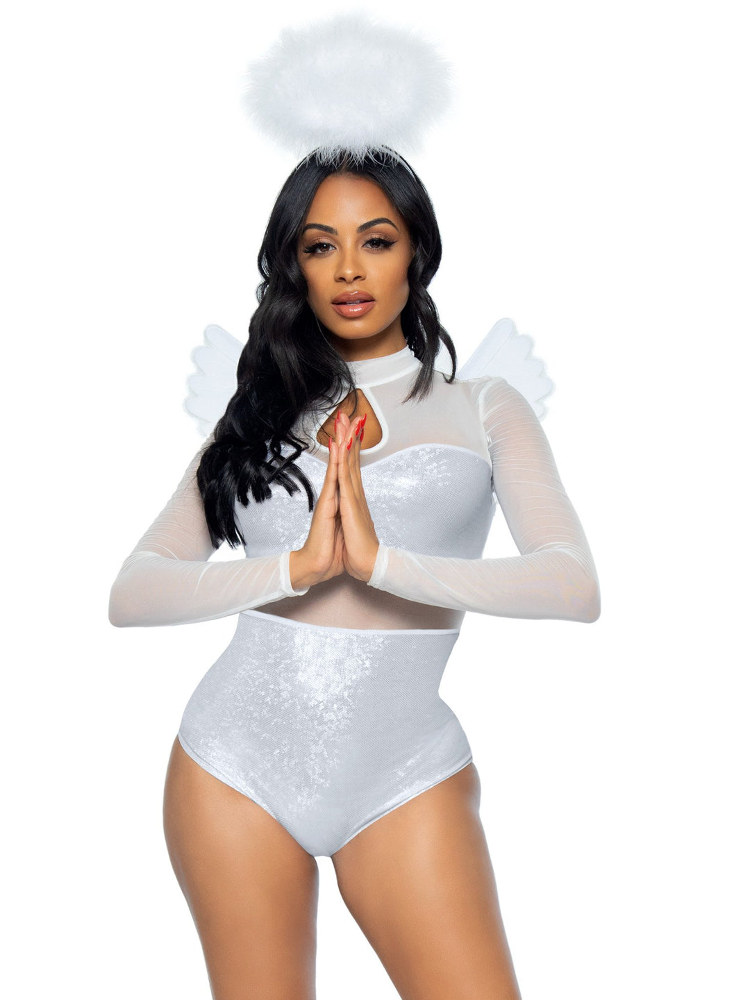 Heavenly Angel Holographic Sheer Bodysuit with Wings and Halo