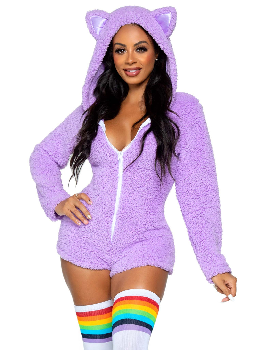 Cuddle Kitty Plush Romper with Attached Tail and Ear Hood
