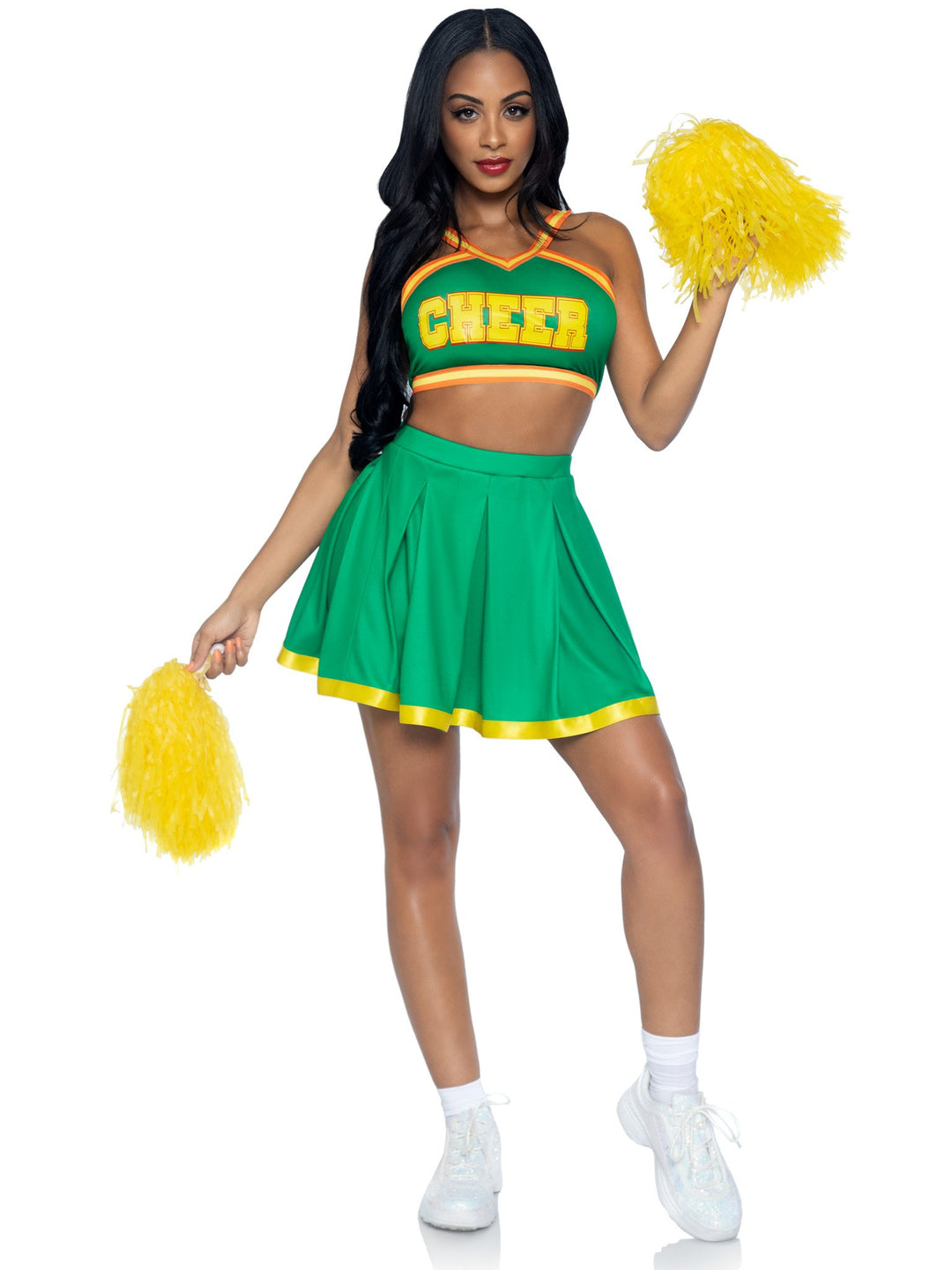 Bring It Baddie Cheer Crop Top and Pleated Skirt with Pom Poms