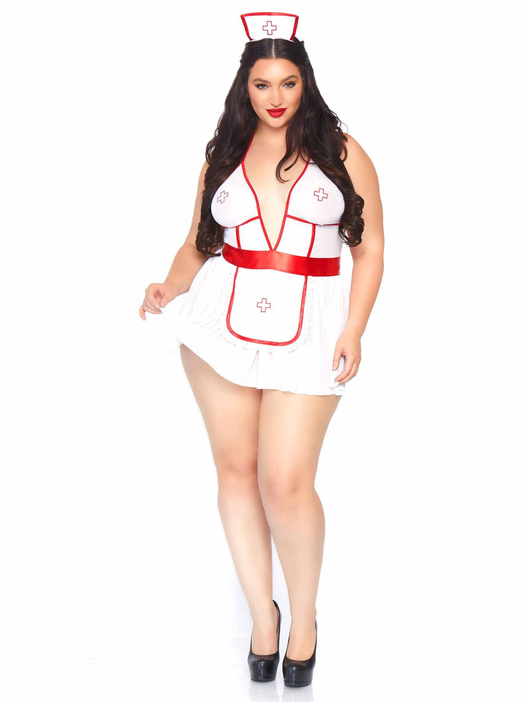 Nightshift Nurse Deep-V Babydoll Dress with G-String and Headband