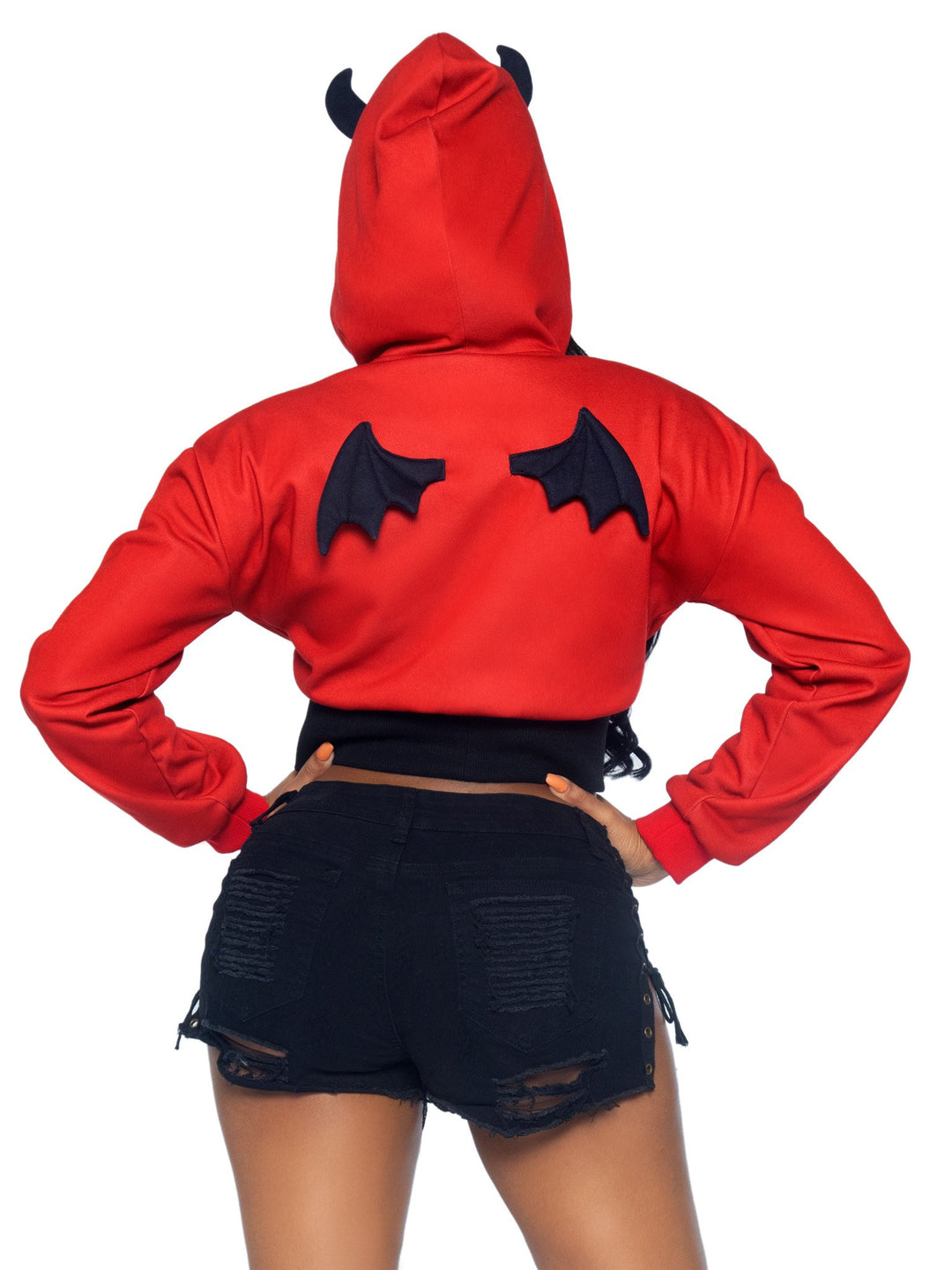 Devil Cropped Hoodie with Corset Accent