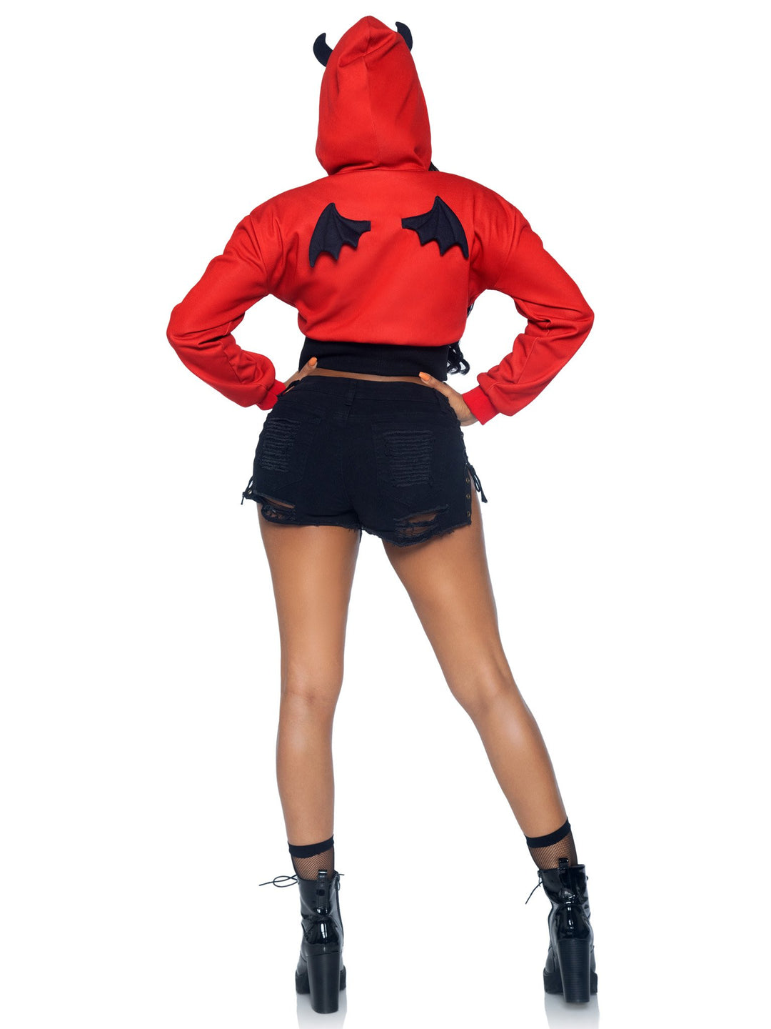 Devil Cropped Hoodie with Corset Accent