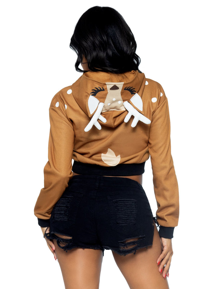 Fawn Cropped Hoodie With Antler