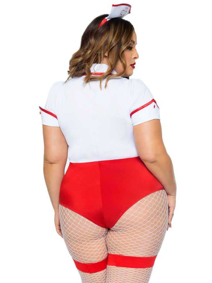 Nurse Feelgood Bodysuit with Garter Leg Straps and Hat Headband