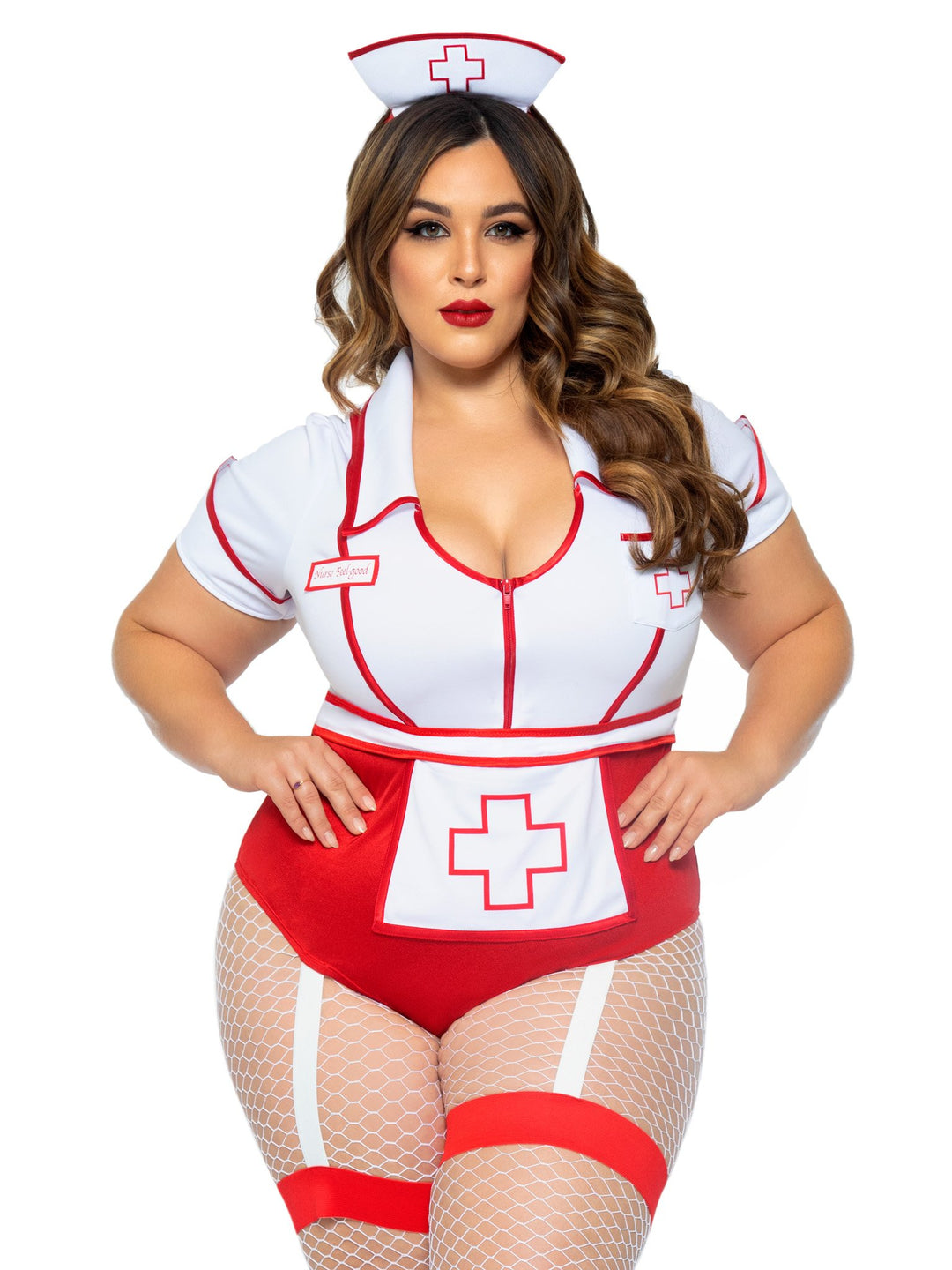 Nurse Feelgood Bodysuit with Garter Leg Straps and Hat Headband