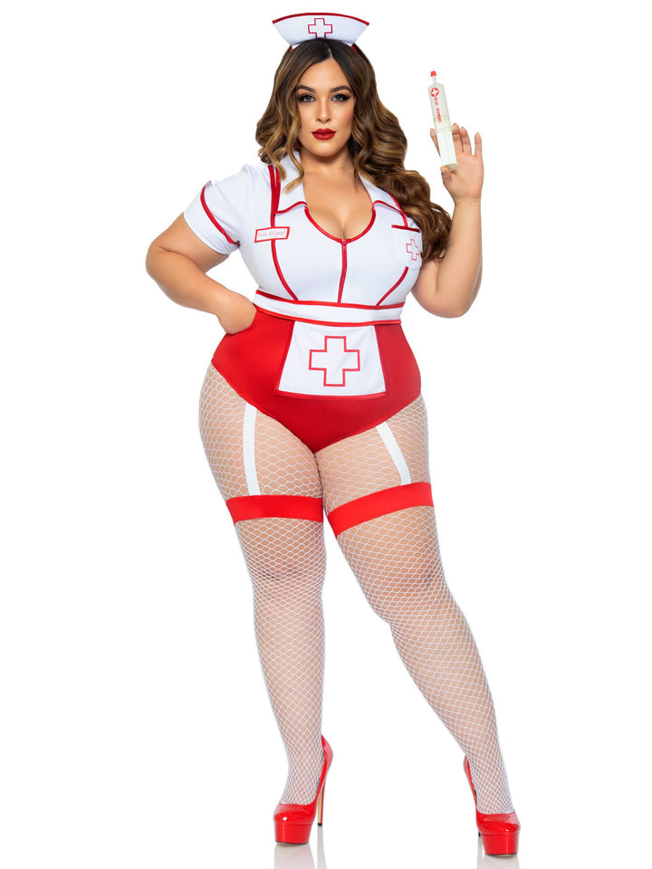 Nurse Feelgood Bodysuit with Garter Leg Straps and Hat Headband