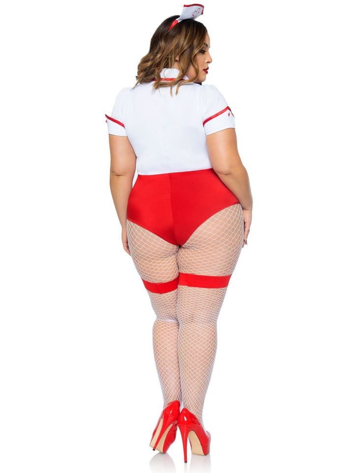 Nurse Feelgood Bodysuit with Garter Leg Straps and Hat Headband