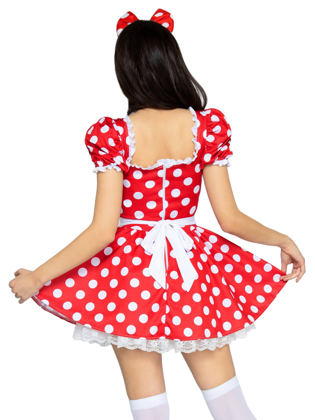 Polka Dot Dress with Ruched Sweetheart Bodice and Bow Headband