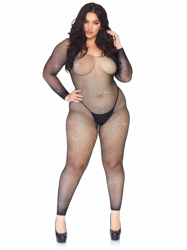 Crystalized Fishnet Long Sleeve Plus Bodystocking