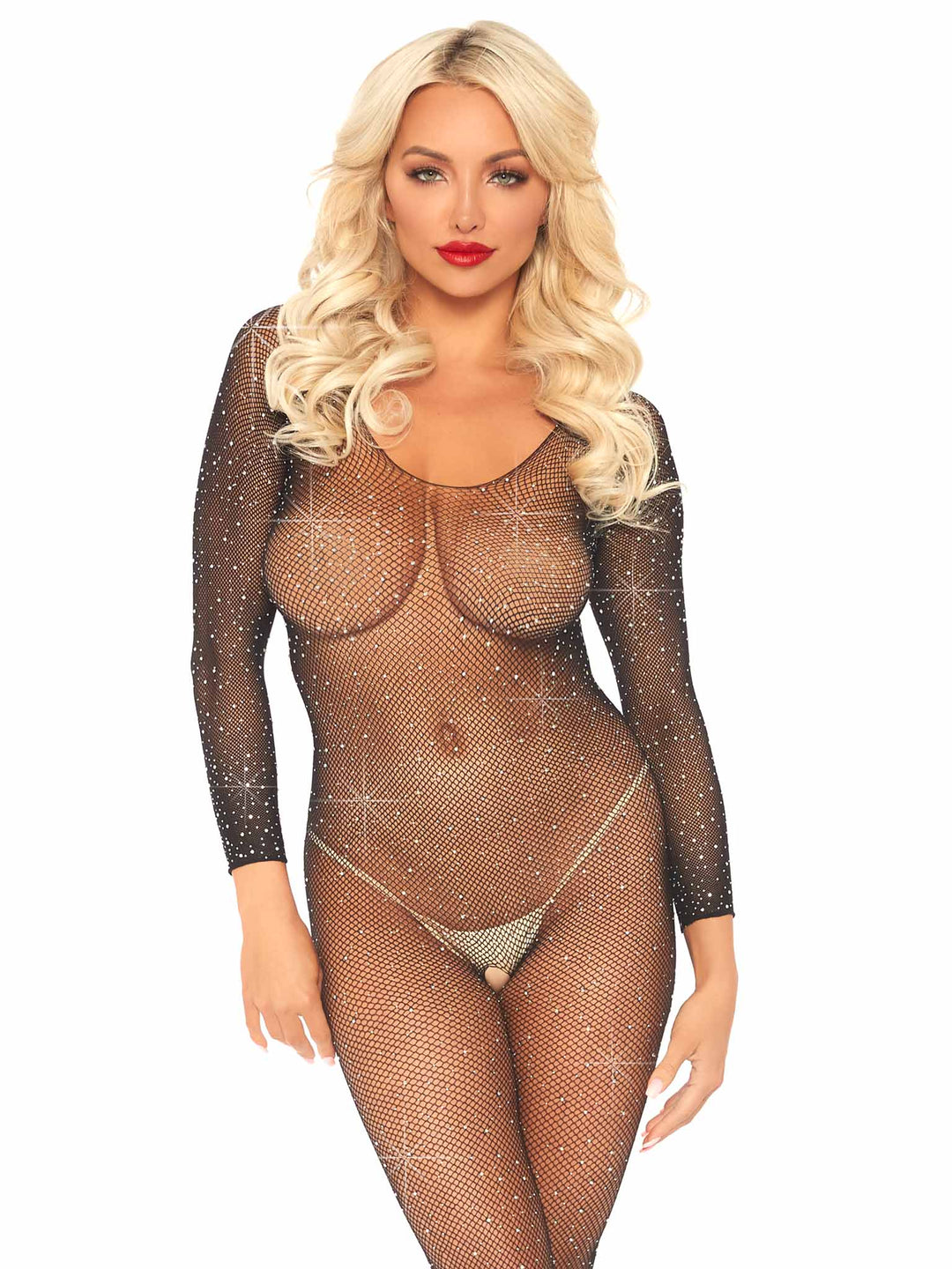 Crystalized Fishnet Long Sleeve Bodystocking