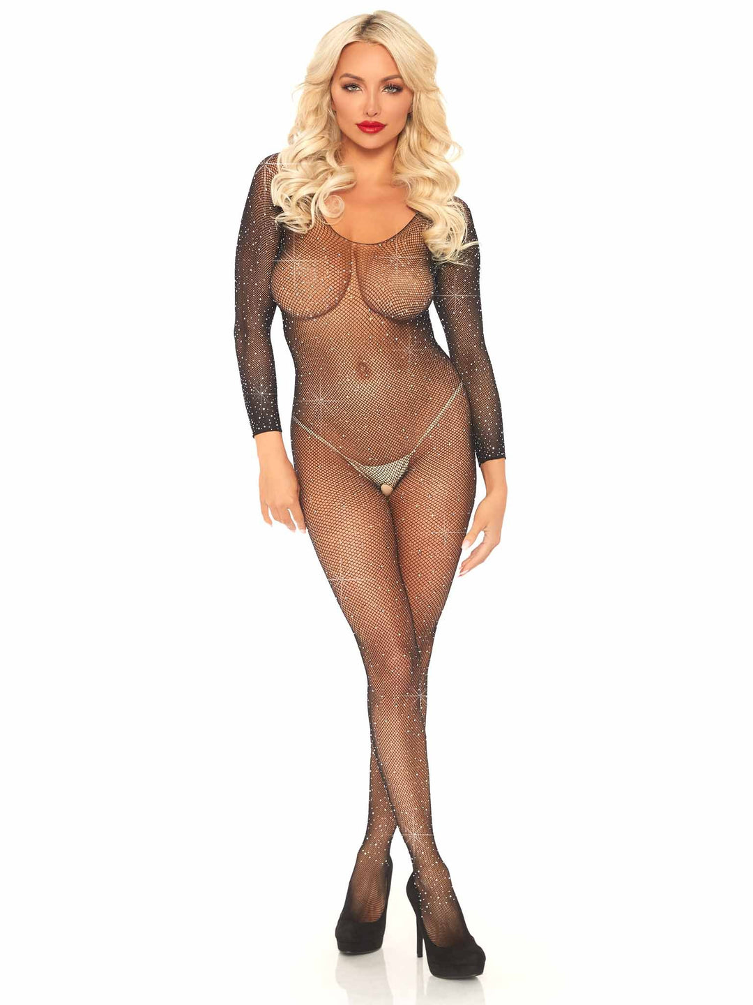 Crystalized Fishnet Long Sleeve Bodystocking