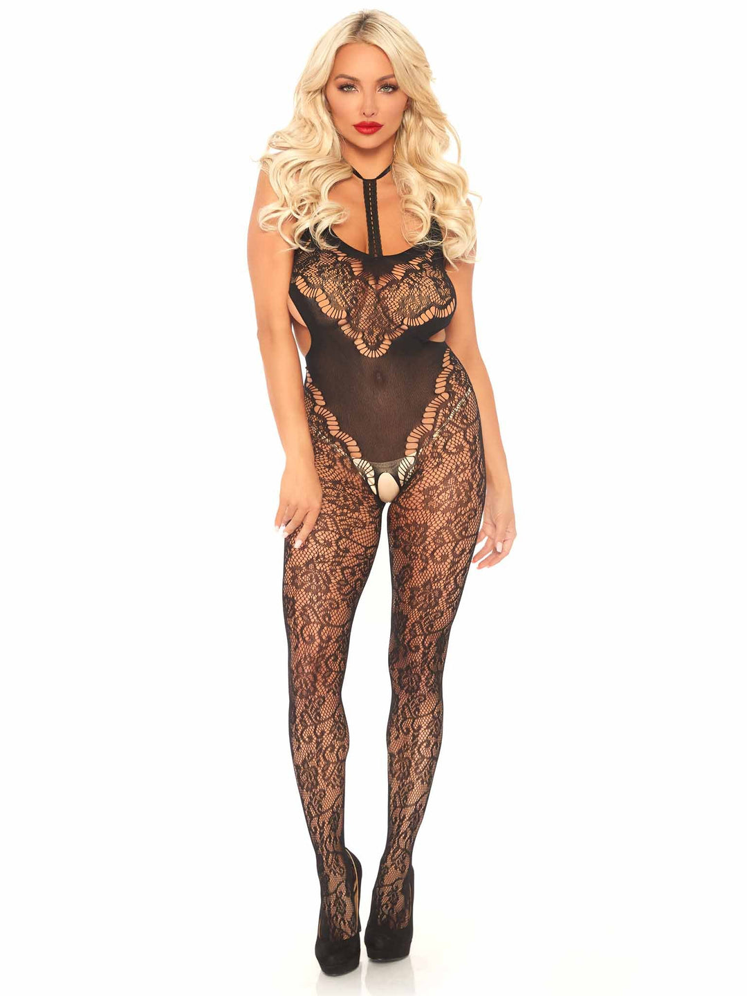 Harness Floral Lace Bodystocking with Side Cut Outs