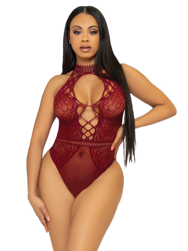 color_burgundy | Bring The Heat Lace Bodysuit