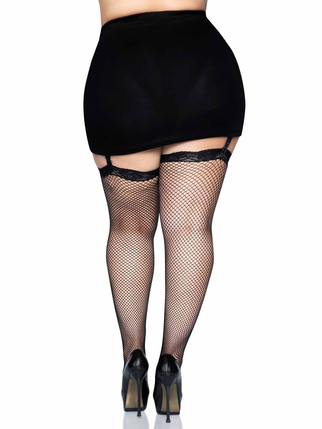 Classic Fishnet Plus Stocking with Lace Trim