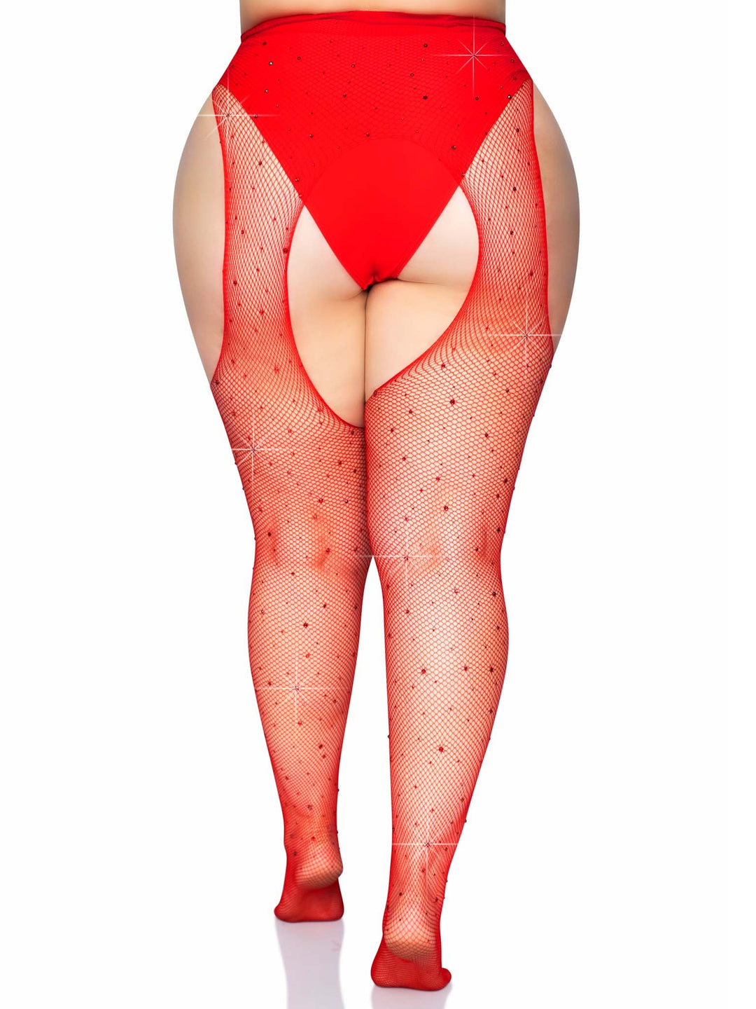 Fishnet Suspender Plus Pantyhose with Rhinestone Accents