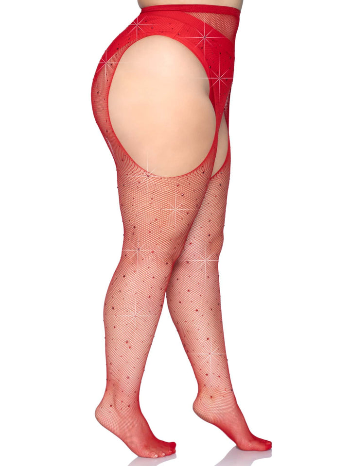 Fishnet Suspender Plus Pantyhose with Rhinestone Accents
