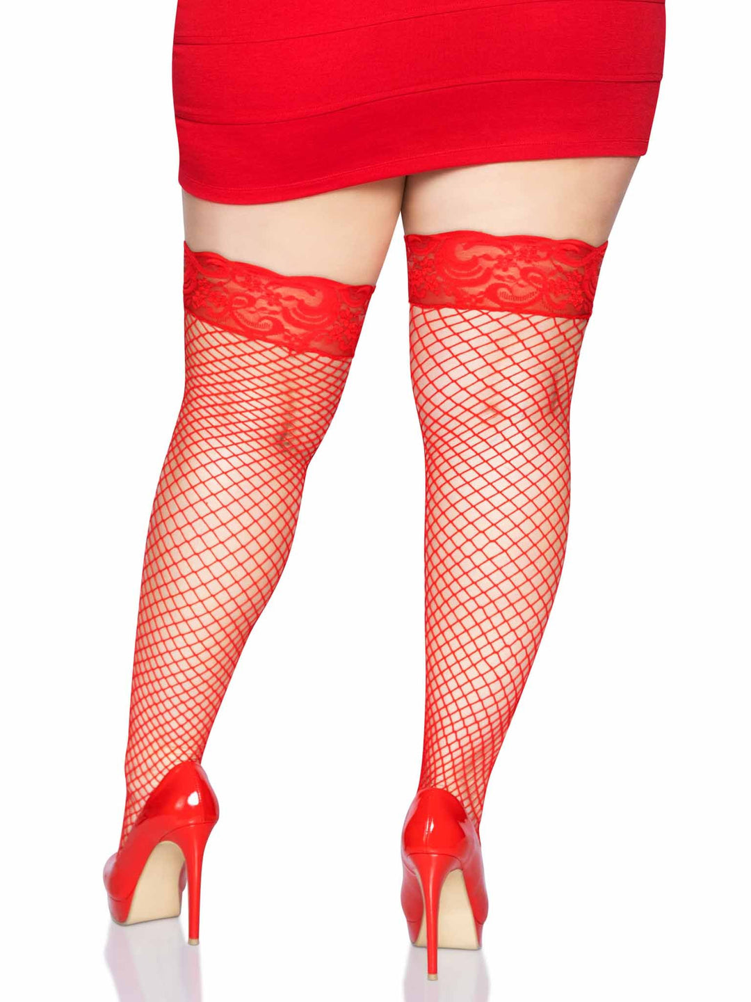 Fishnet Spandex Plus Size Thigh Highs with Stay Up Lace Top