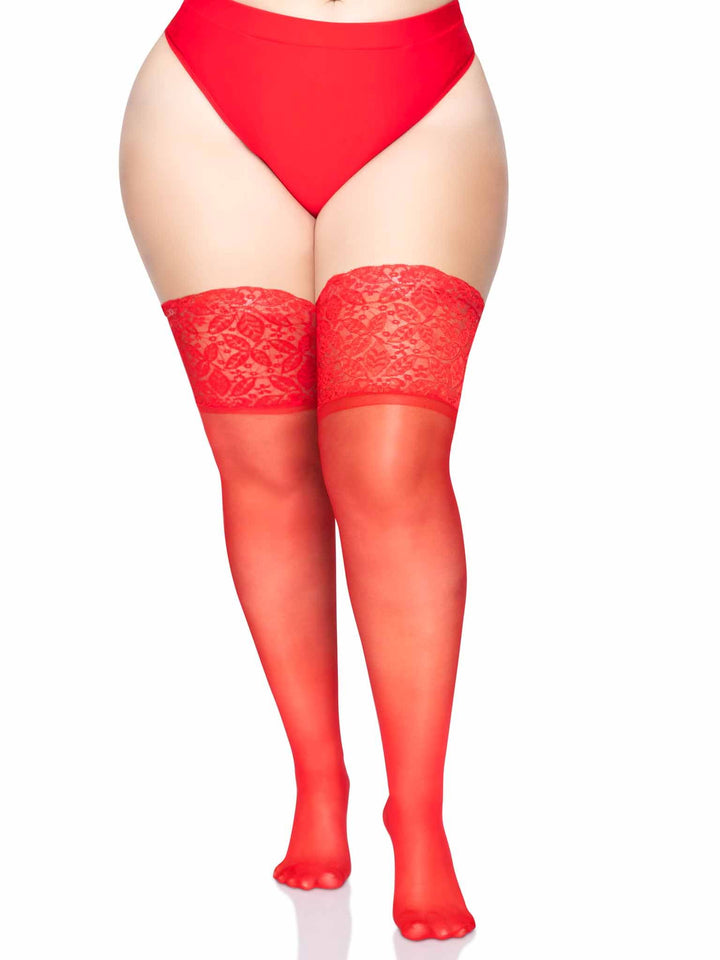 Sheer Plus Size Thigh Highs with 5" Stay Up Lace Lycra