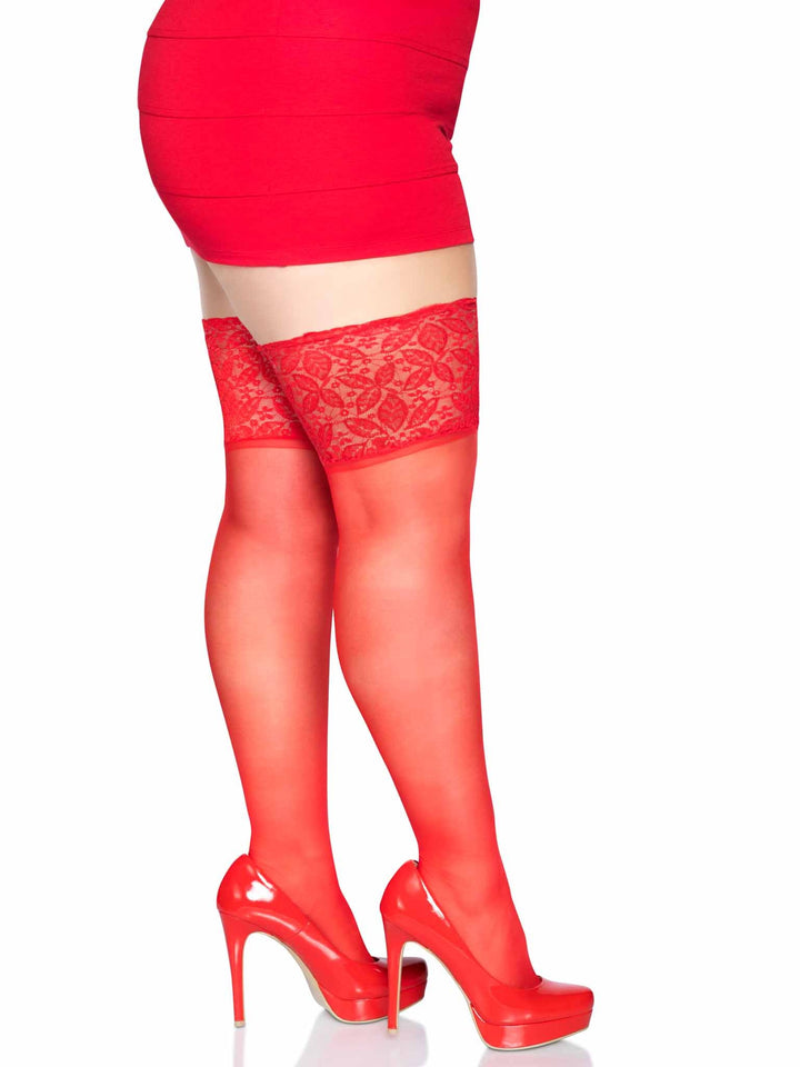 Sheer Plus Size Thigh Highs with 5" Stay Up Lace Lycra