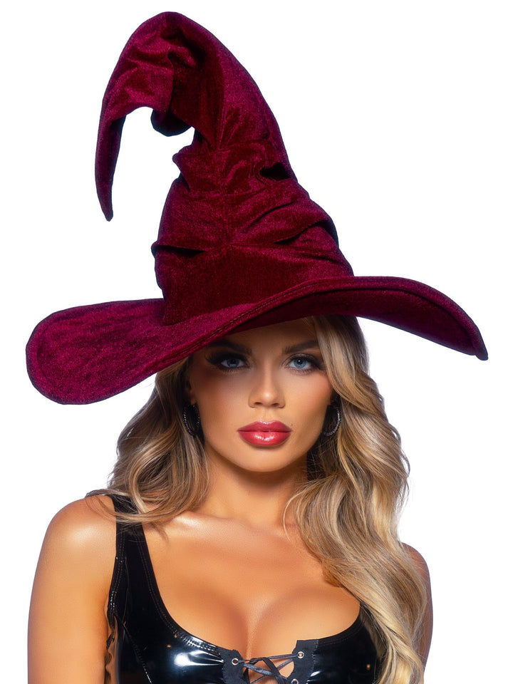 color_burgundy | Velvet Ruched Witch Hat