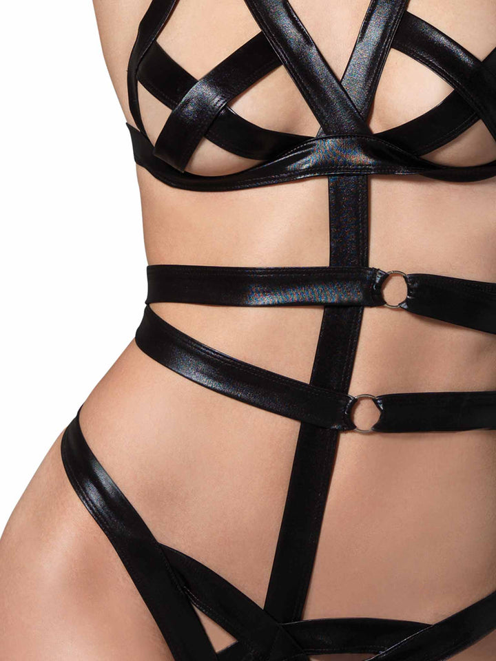 Bondage G-string with Adjustable Arm Straps with Eye Mask and Wrist Restraint