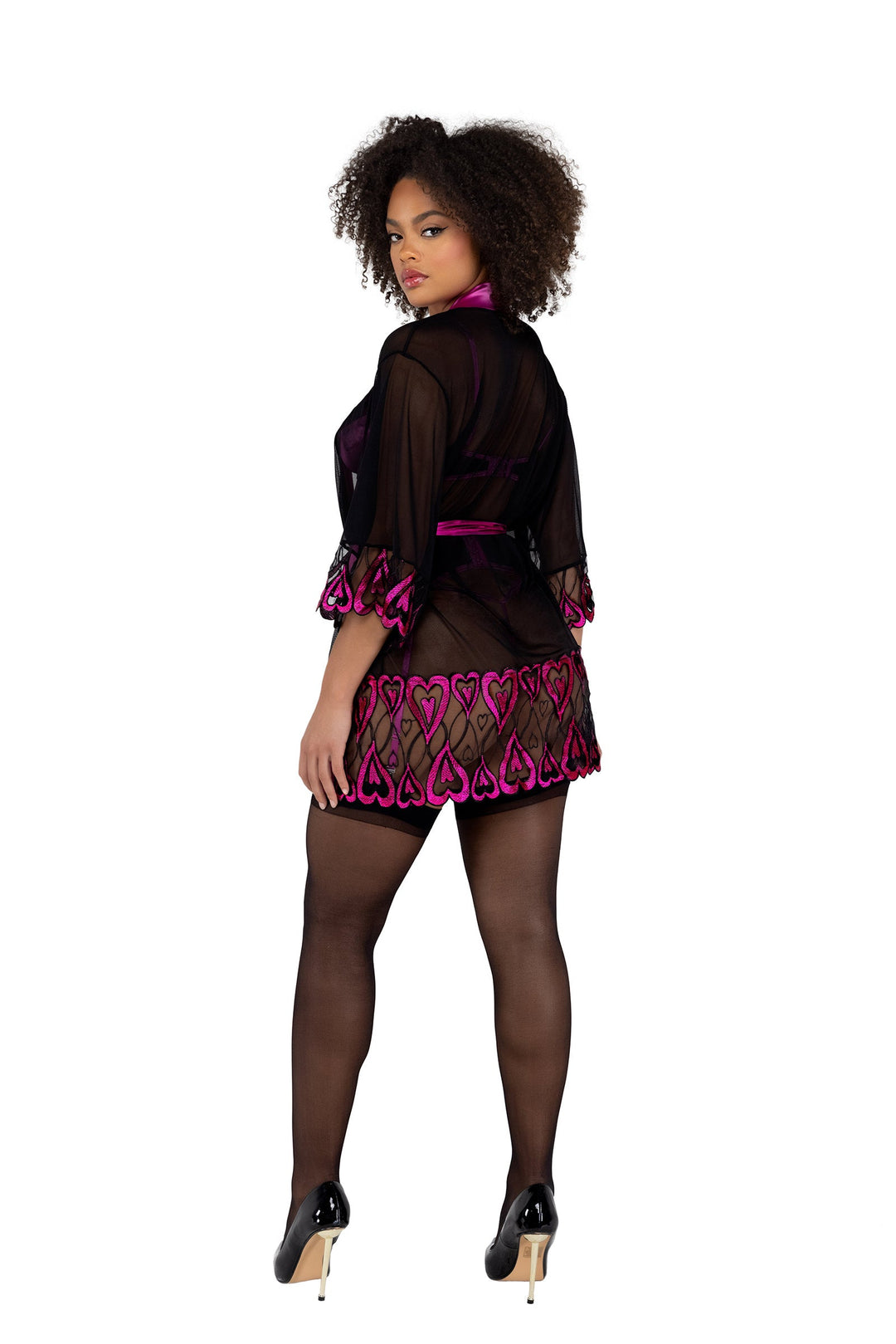 Black Sweetheart Robe with Pink Lace Trim
