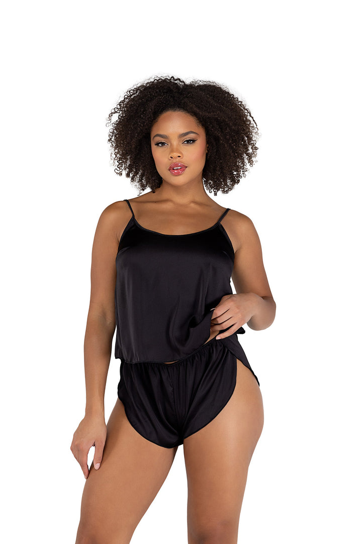 Soft Satin Tulip Cami with Split Sides Booty Shorts
