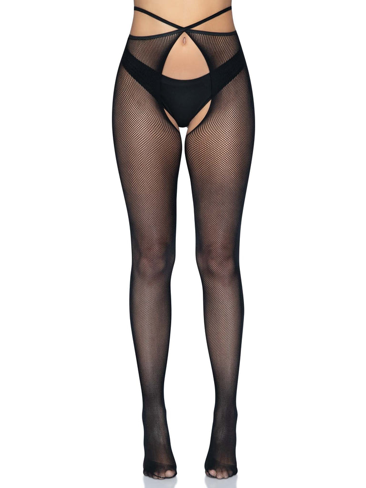 Micro Fishnet Strappy Cut Out Waist Crotchless Pantyhose