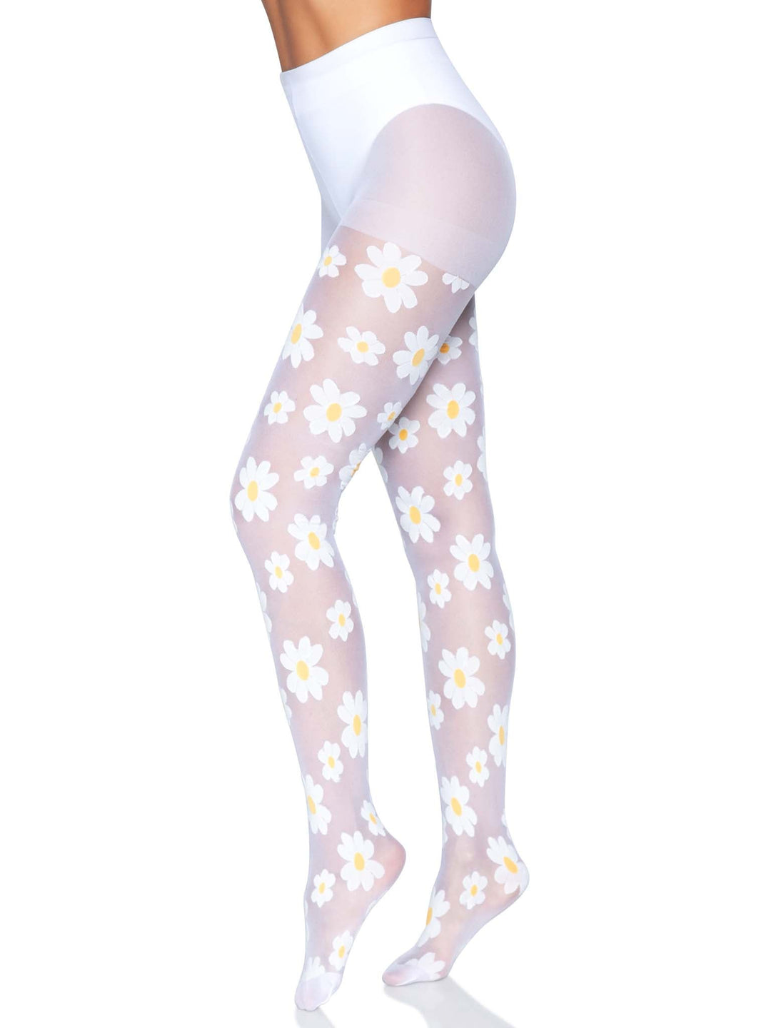 White Sheer Pantyhose with Daisy Details