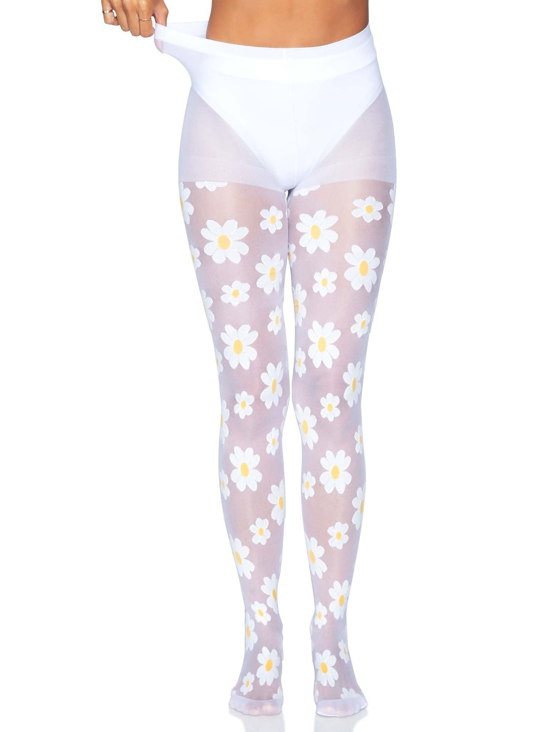 White Sheer Pantyhose with Daisy Details