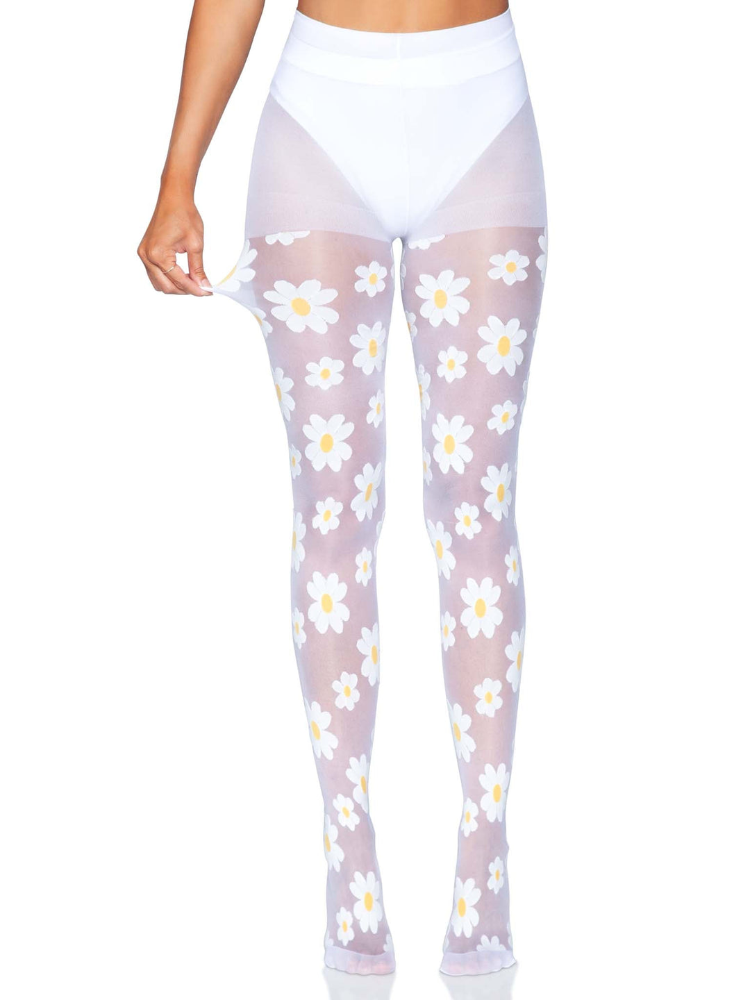 White Sheer Pantyhose with Daisy Details