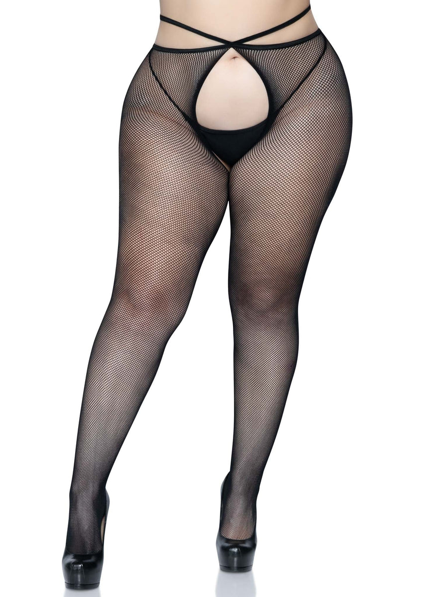 Olivia Plus Fishnet Crotchless Tights