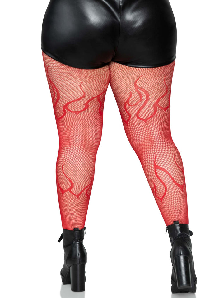 Red Fishnet Pantyhose with Flame Details