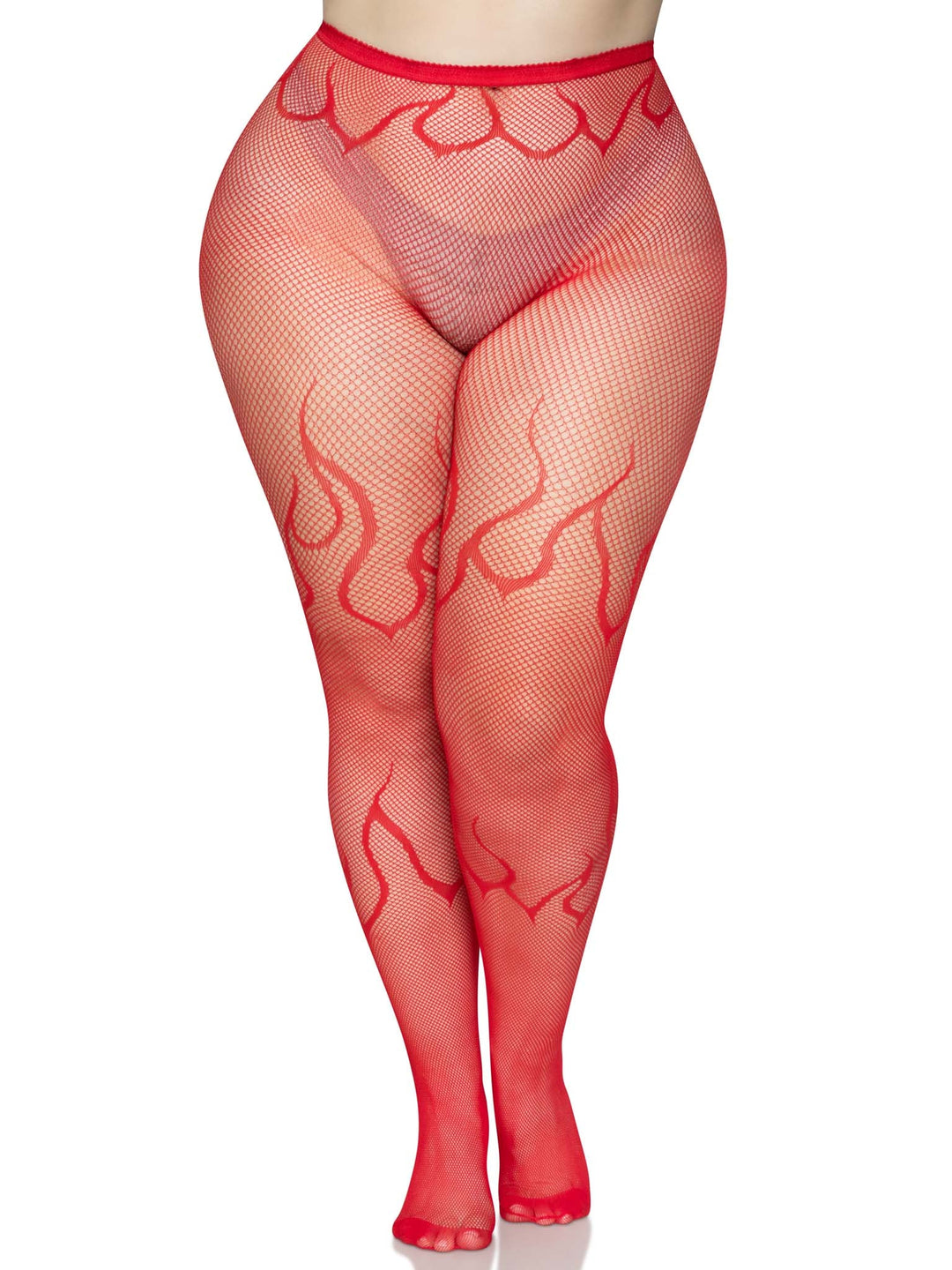 Red Fishnet Pantyhose with Flame Details