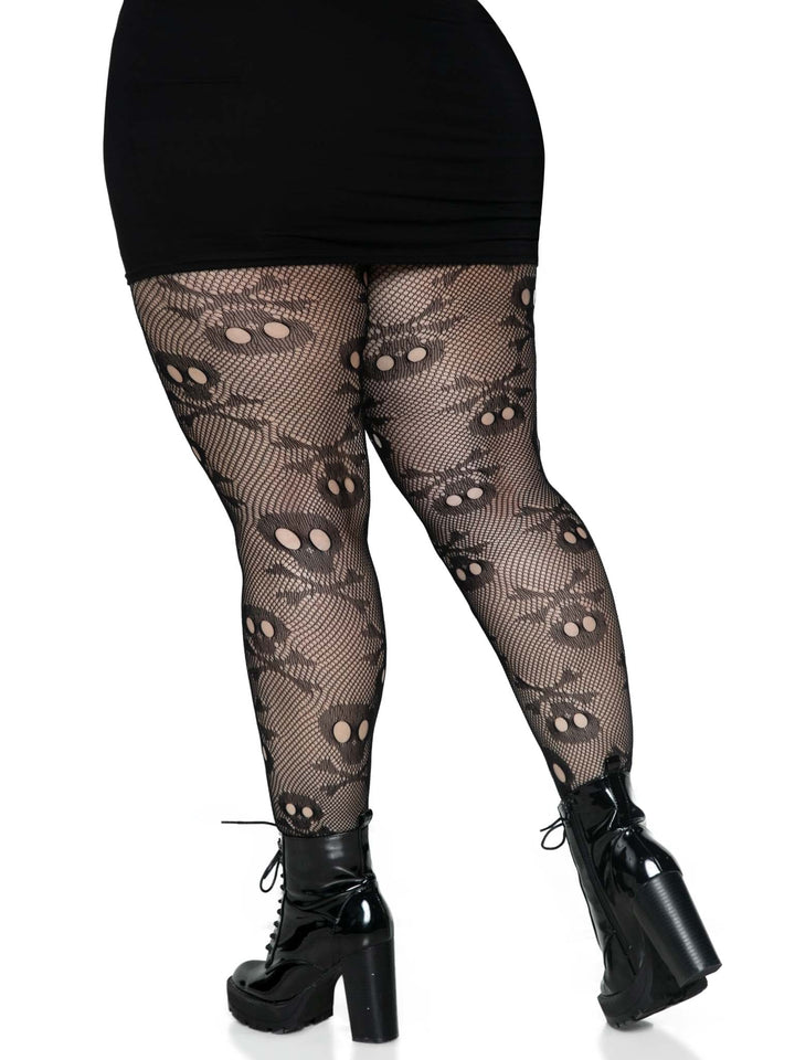 Fishnet Plus Pantyhose with Skull and Bones Details