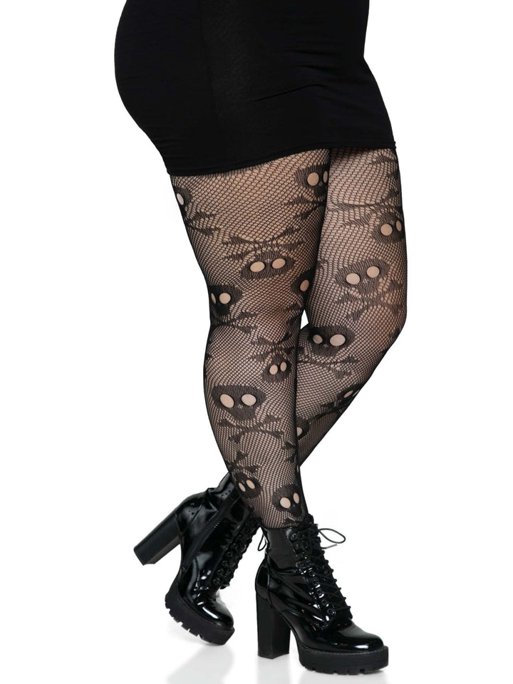 Fishnet Plus Pantyhose with Skull and Bones Details