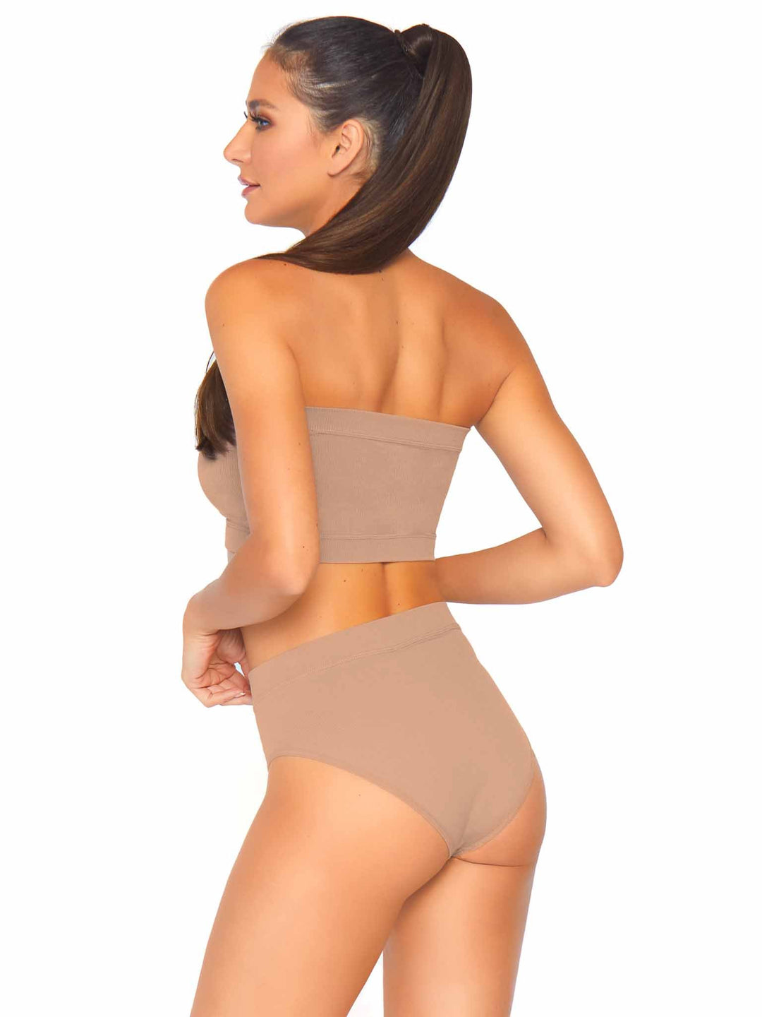 Opaque Microfiber Ribbed Shapewear Bandeau Top and High Waist Brief