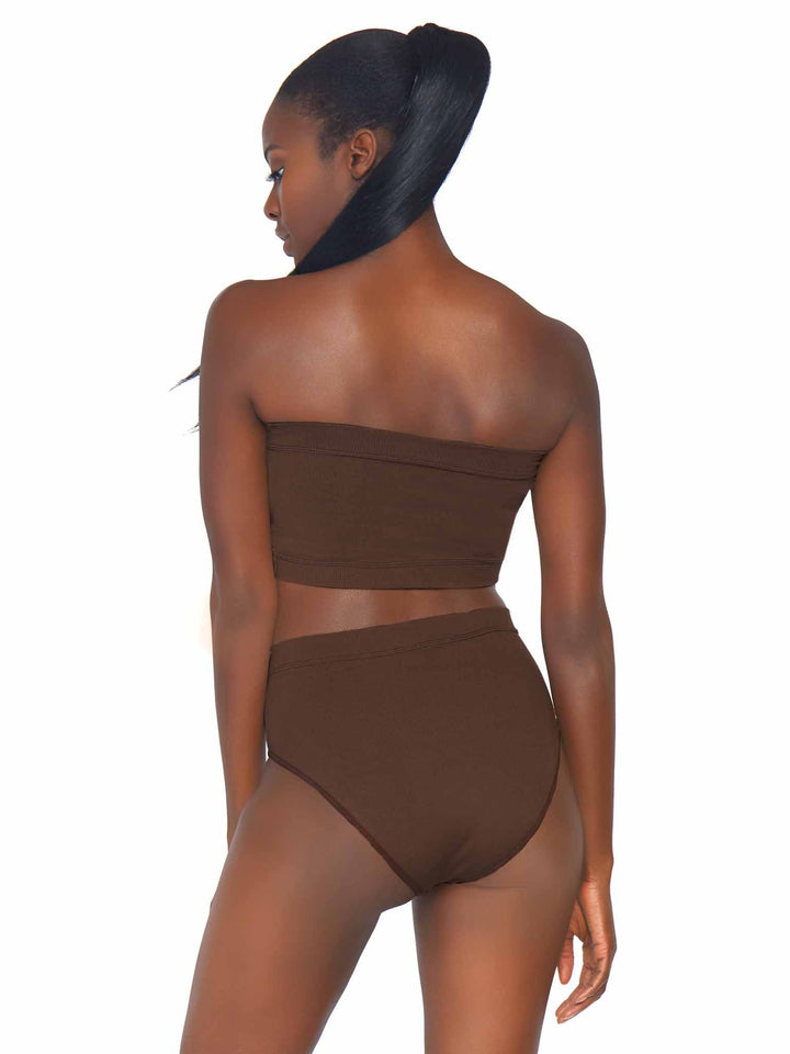 Opaque Microfiber Ribbed Shapewear Bandeau Top and High Waist Brief