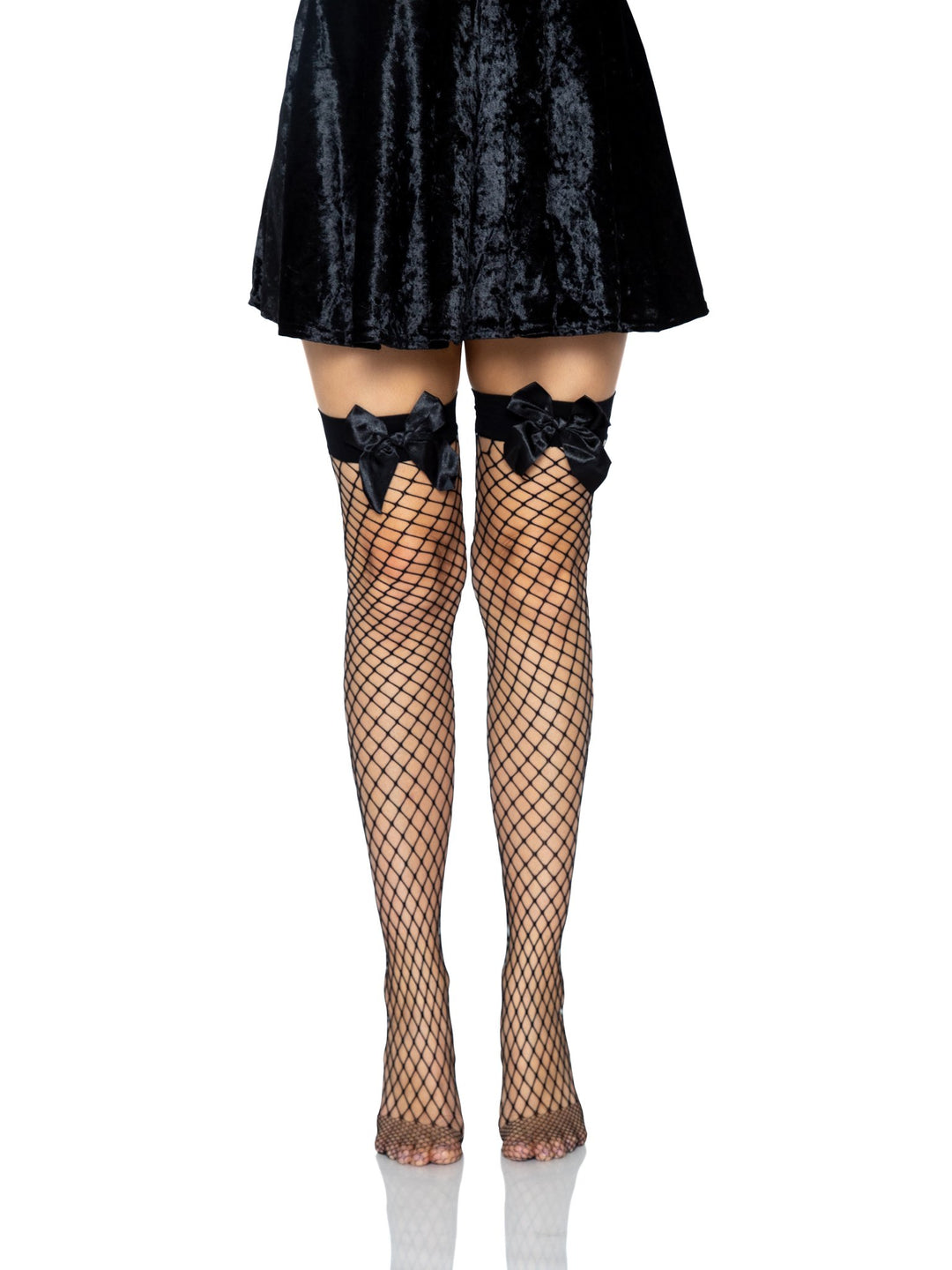 Fishnet Stay Up Thigh Highs with Bow Top