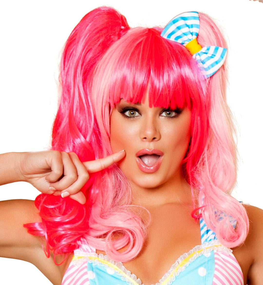 Dark Pink and Light Pink Wig with Bow