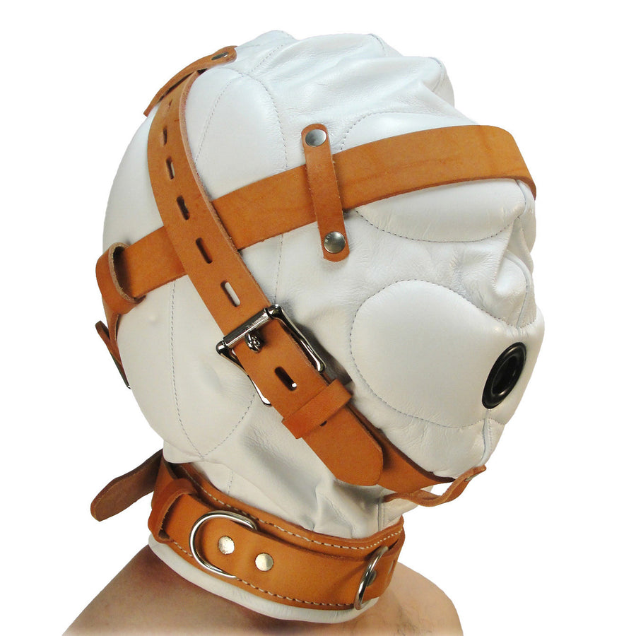 Total Sensory Deprivation White Leather Hood - MediumLarge - AC220-ML - UPC-811847016013