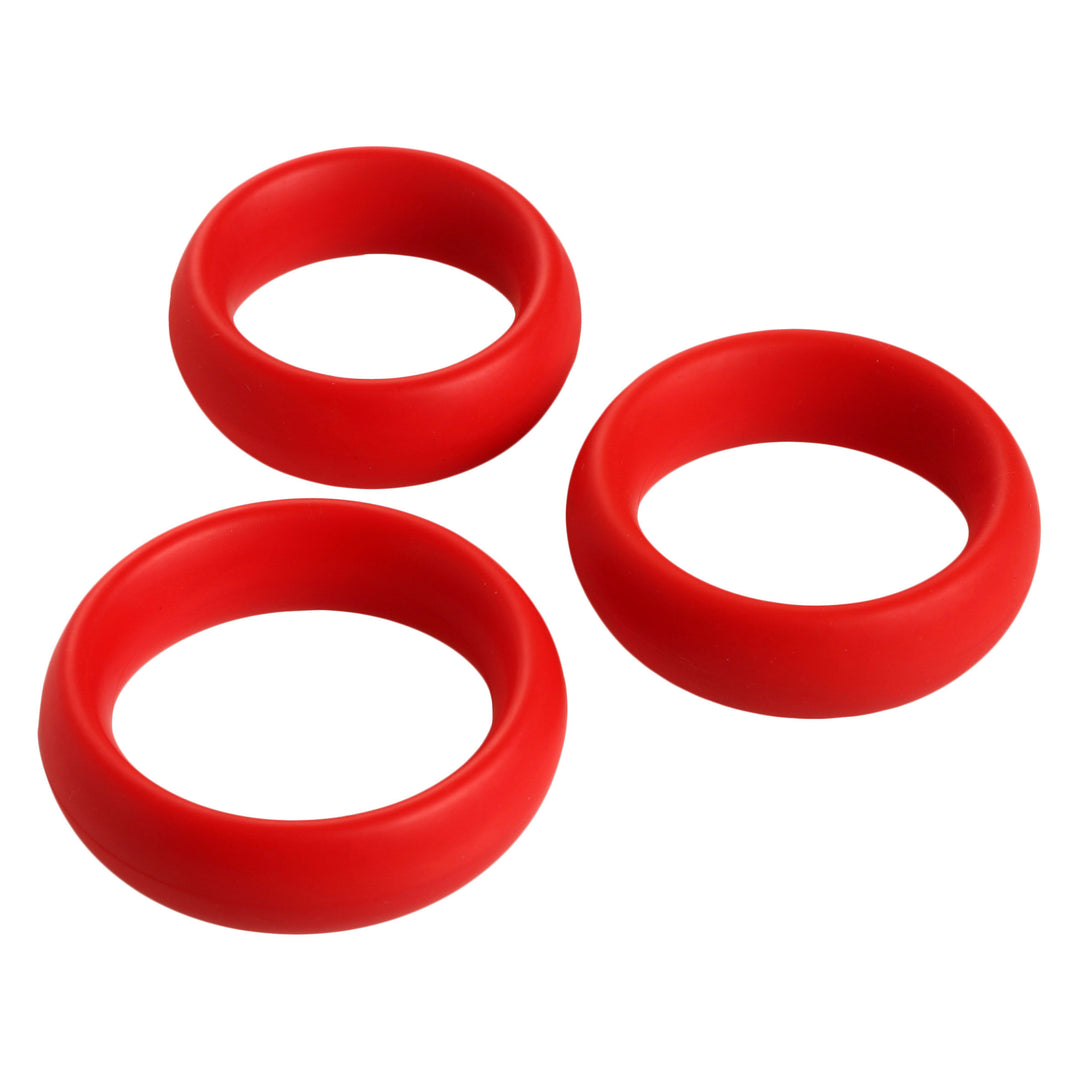 3 Piece Silicone Cock Ring Set - Red - AD143-Red - UPC-848518005441