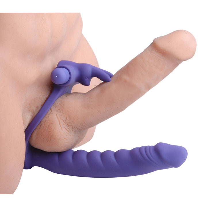 Double Delight Dual Penetration Vibrating Rabbit Cock Ring - AD625 - UPC-848518012043