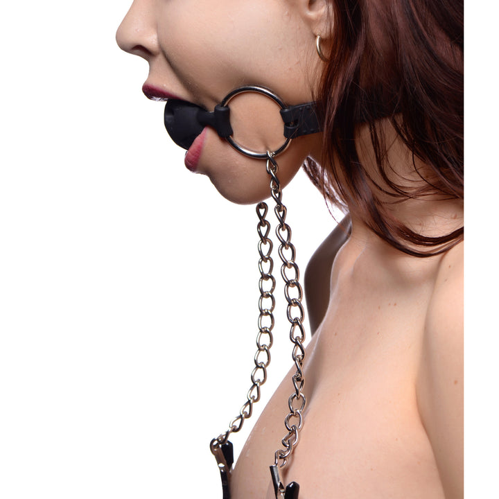 Hinder Breathable Silicone Ball Gag with Nipple Clamps - AD699 - UPC-848518012869