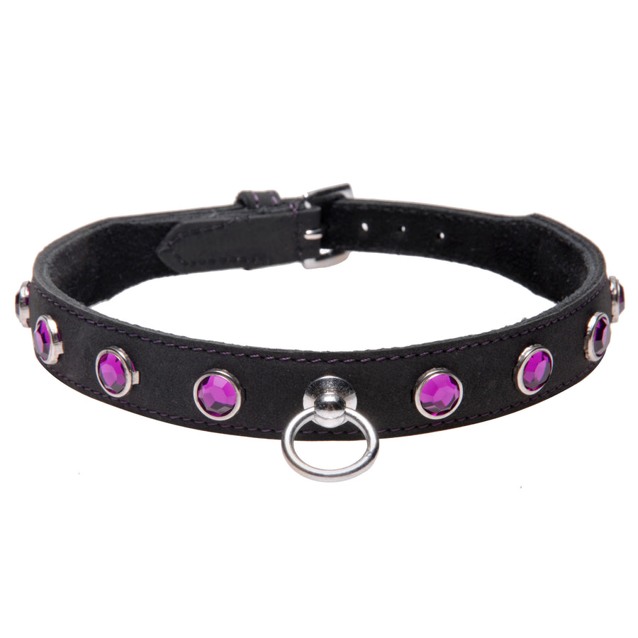 Leather Rhinestone Collar- Amethyst - AD938-Purple - UPC-848518015549