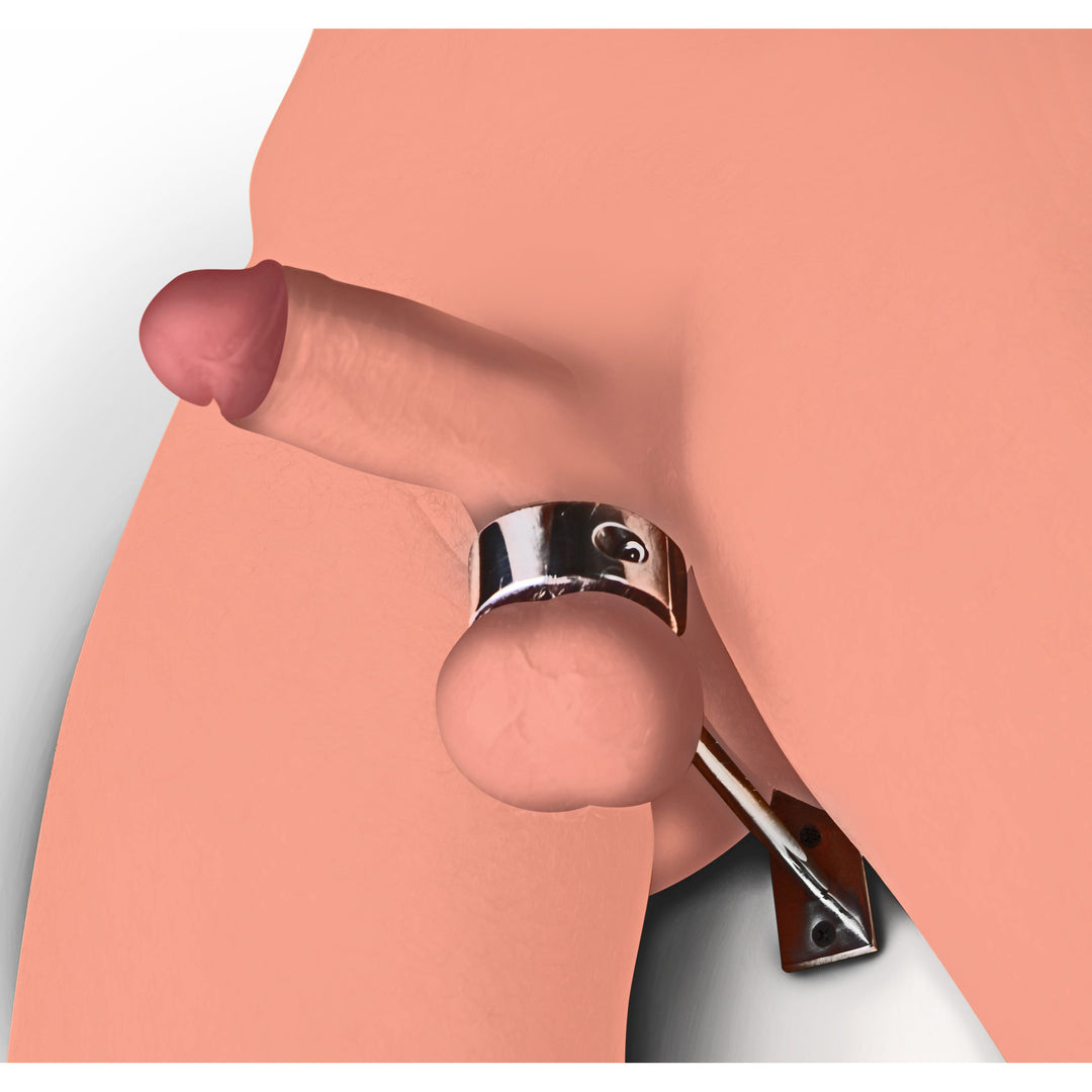 Locking Mounted CBT Scrotum Cuff with Bar - AE465 - UPC-848518019691