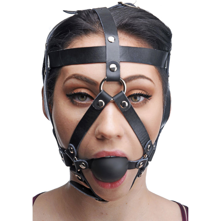 Leather Head Harness with Ball Gag - AE763 - UPC-848518022875