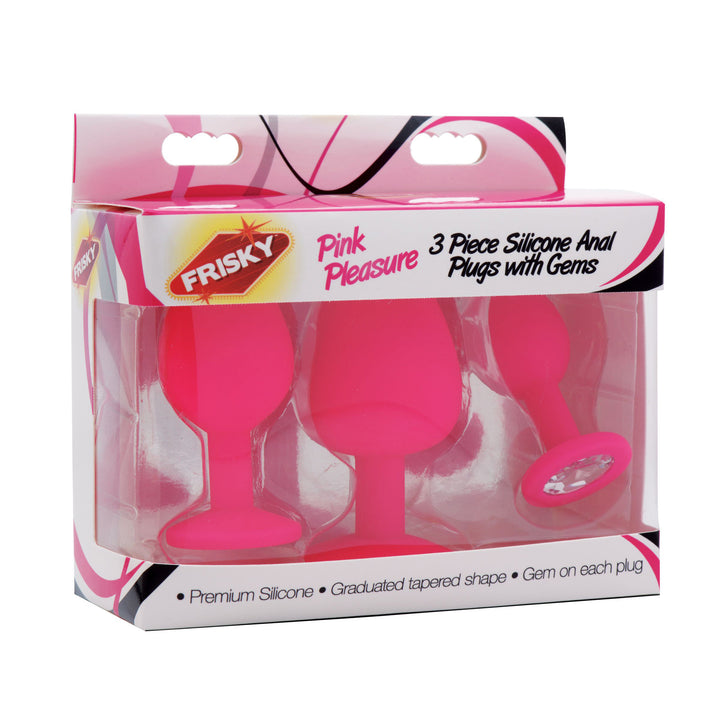 Pink Pleasure 3 Piece Silicone Anal Plugs with Gems